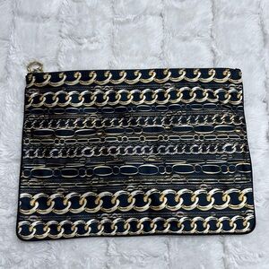 Pomellato Black & Gold Chain Pattern Soft Clutch Everything Pouch Bag 32cm X24cm